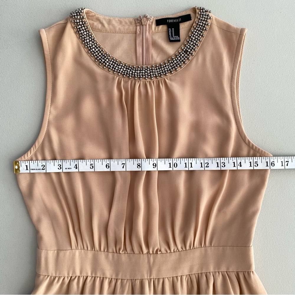 Forever 21 Beaded Neck Sleeveless Chiffon Peachy Pink Nude Dress Women's Size M - Picture 7 of 13